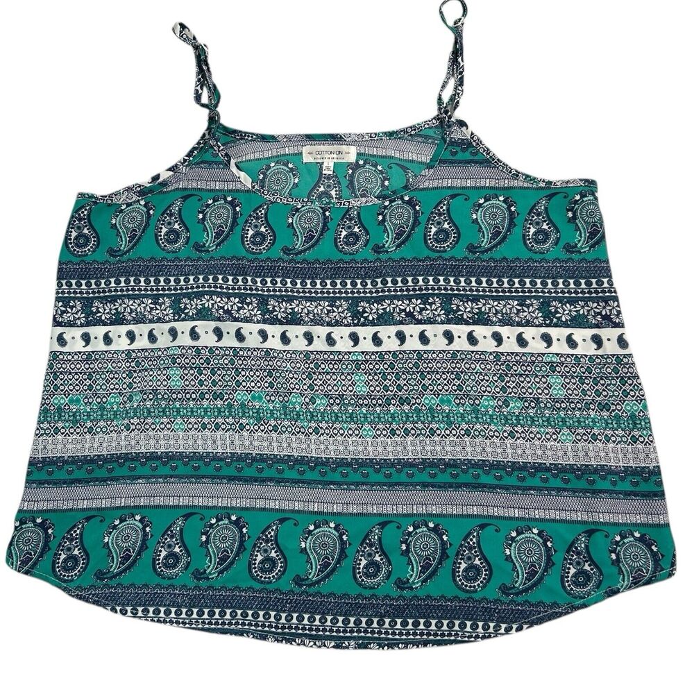 Cotton On L Teal Paisley Bandana Print Spaghetti Adjustable Strap Tank Cami Top